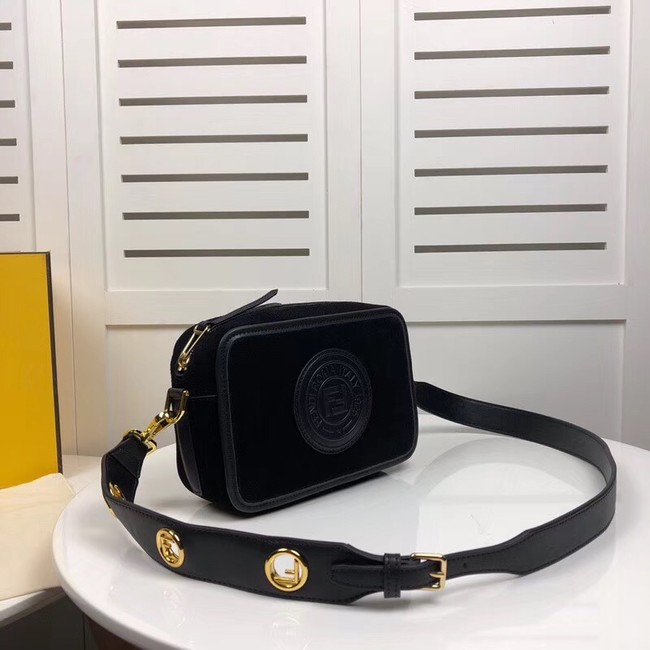 Fendi MINI CAMERA CASE suede bag 8BS019A black