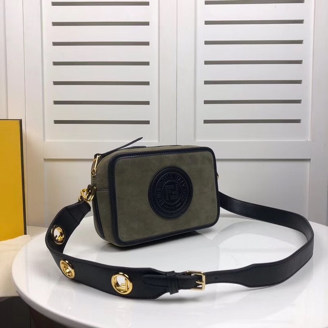 Fendi MINI CAMERA CASE suede bag 8BS019A green