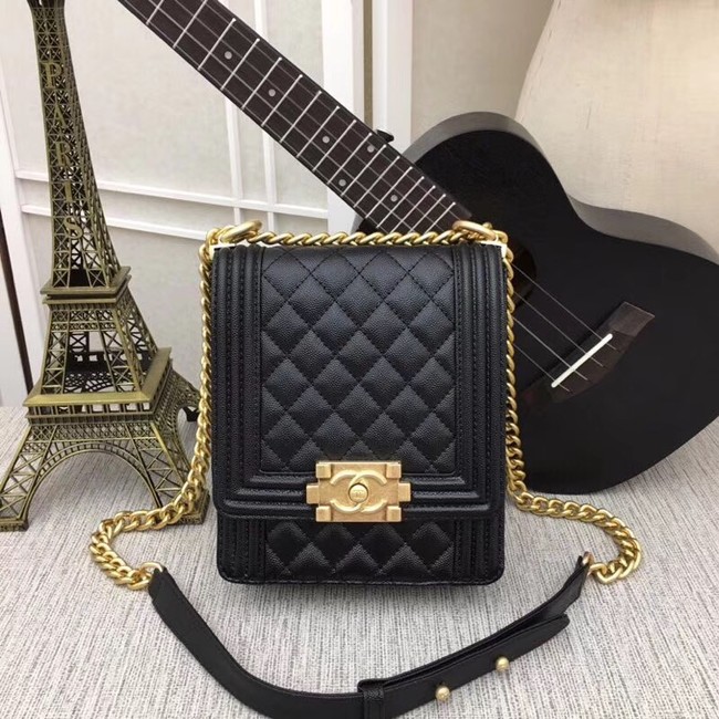 boy chanel handbag Patent Calfskin & Gold-Tone Metal AS0130 black