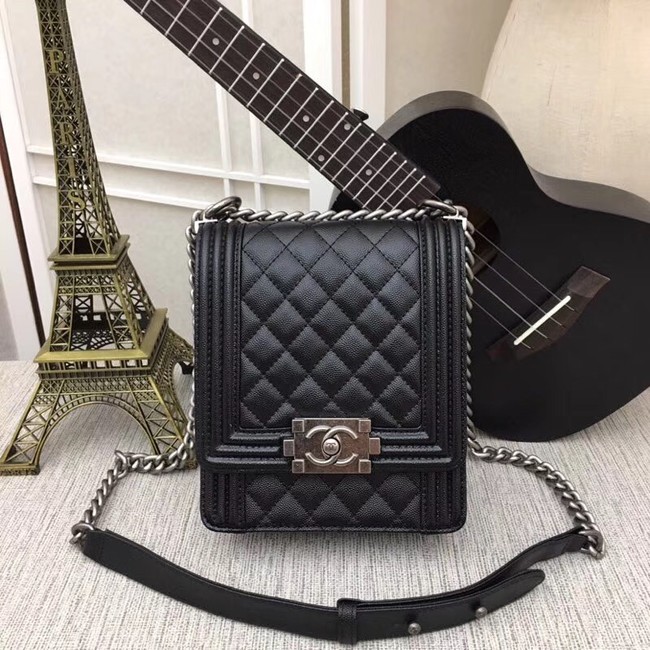 boy chanel handbag Patent Calfskin & silver-Tone Metal AS0130 black