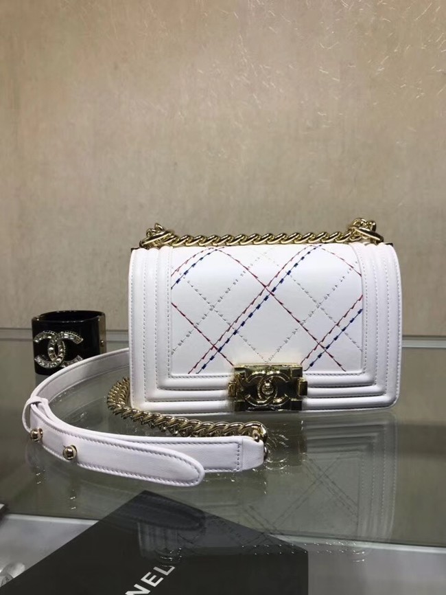 Chanel Leboy Original Calfskin leather Shoulder Bag K67085 white & Gold-Tone Metal