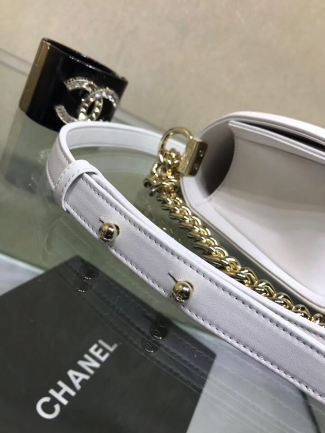 Chanel Leboy Original Calfskin leather Shoulder Bag K67085 white & Gold-Tone Metal