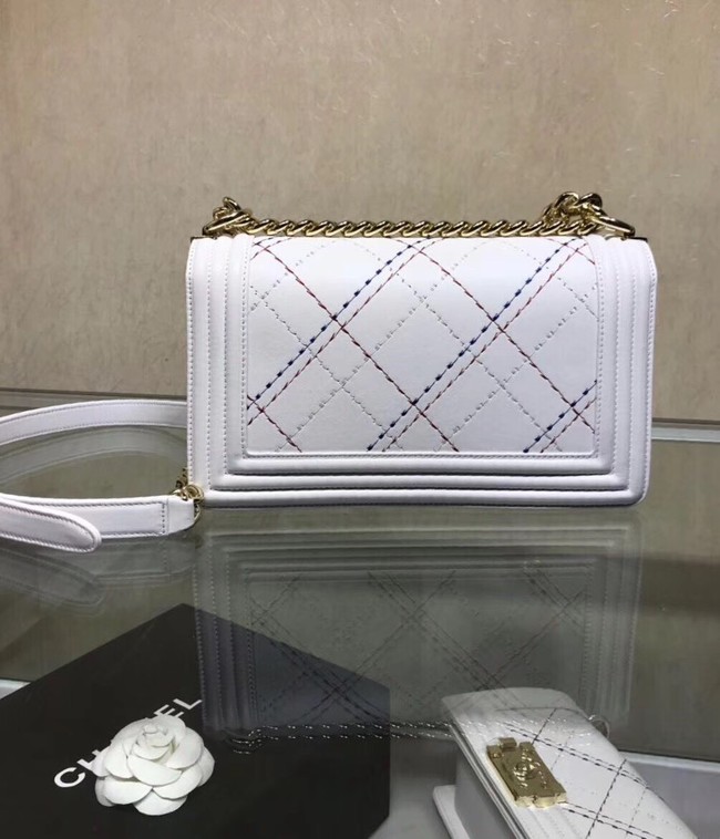 Chanel Leboy Original Calfskin leather Shoulder Bag K67086 white & Gold-Tone Metal