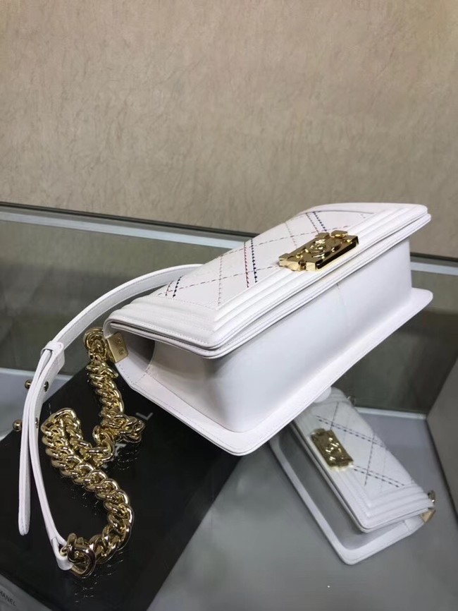 Chanel Leboy Original Calfskin leather Shoulder Bag K67086 white & Gold-Tone Metal