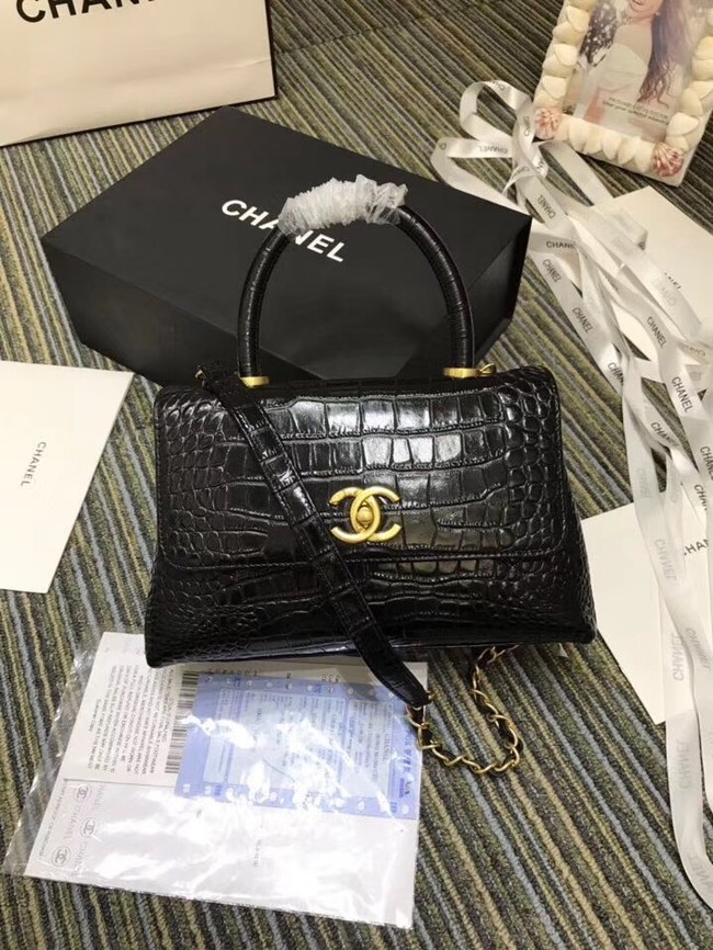 Chanel flap bag with top handle A93737 black