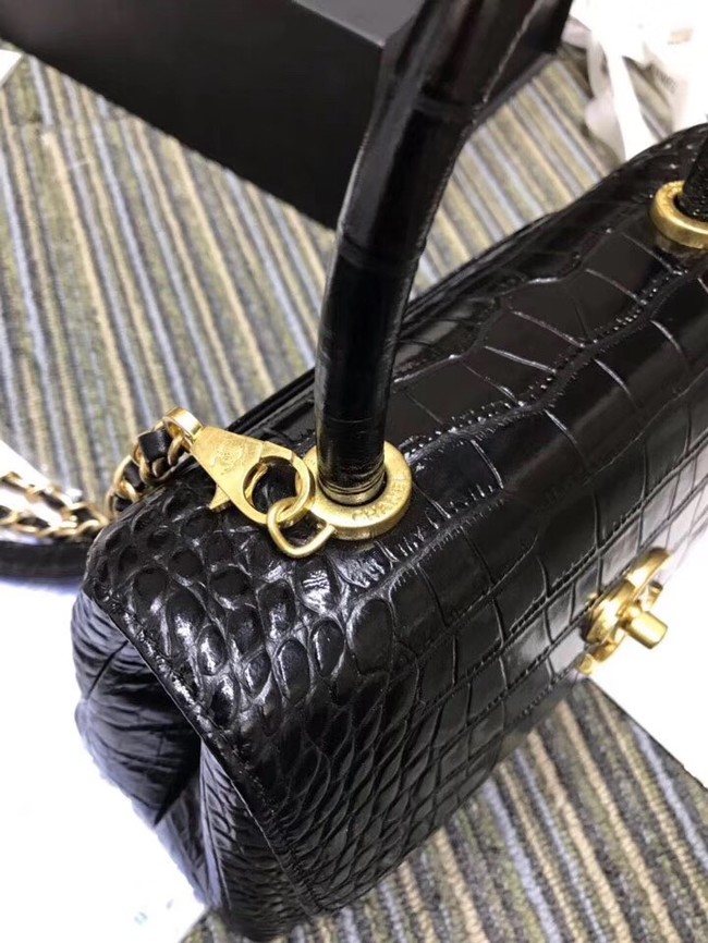 Chanel flap bag with top handle A93737 black