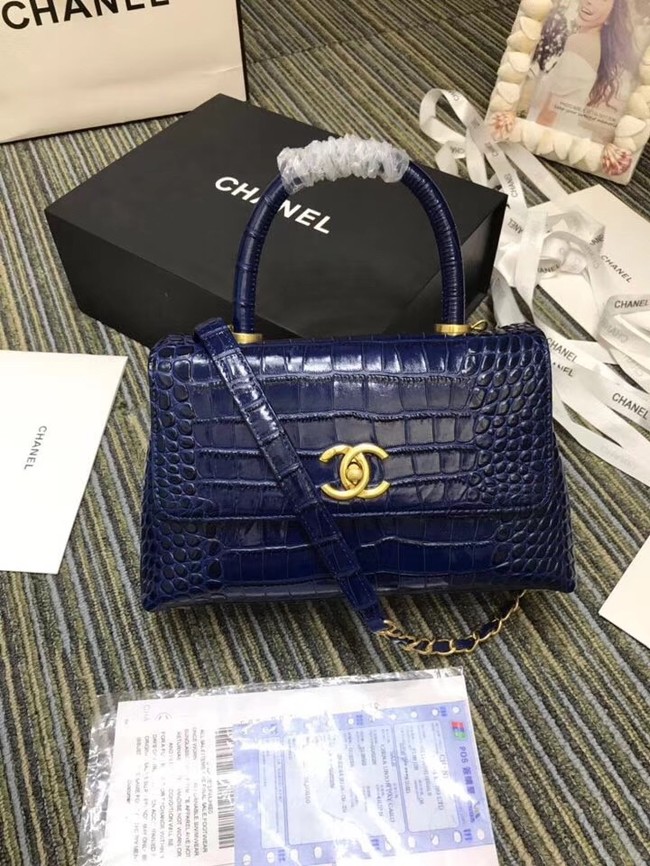 Chanel flap bag with top handle A93737 blue