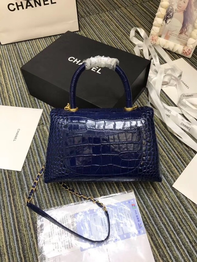 Chanel flap bag with top handle A93737 blue