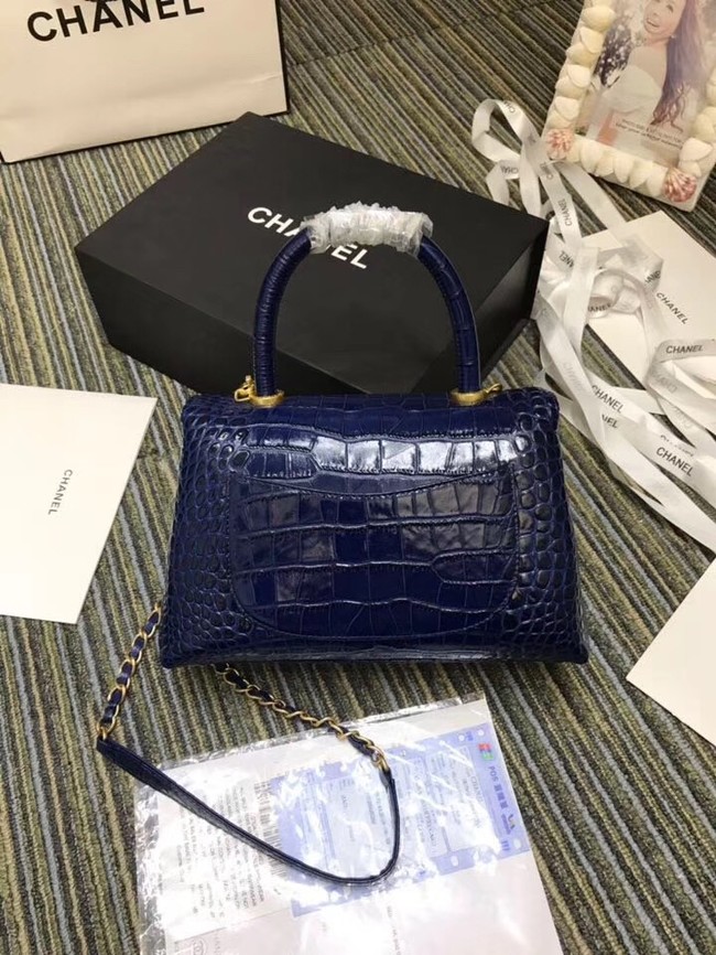 Chanel flap bag with top handle A93737 blue