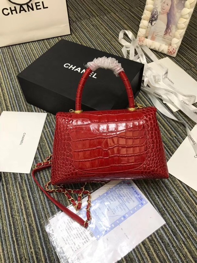 Chanel flap bag with top handle A93737 red
