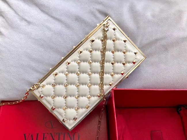 VALENTINO Rockstud quilted leather cross-body bag 0702 white
