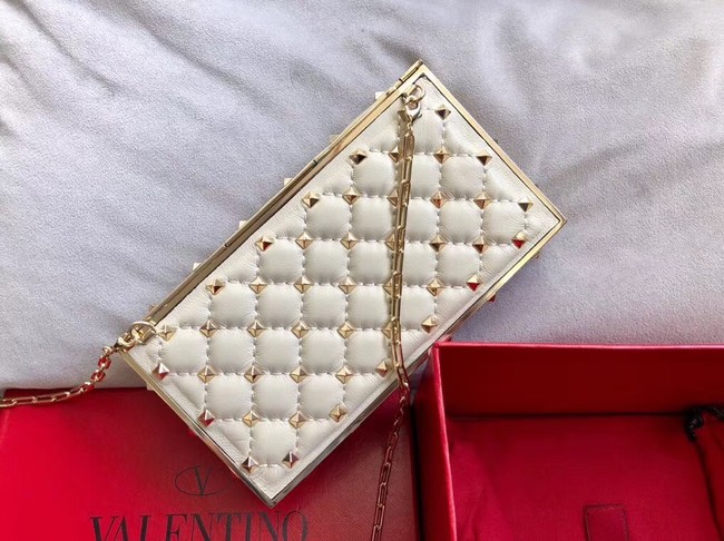 VALENTINO Rockstud quilted leather cross-body bag 0702 white