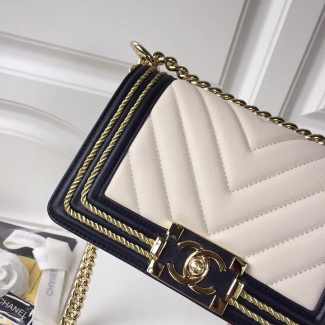 Chanel Leboy Original Calfskin leather Shoulder Bag F67085 white & Gold-Tone Metal