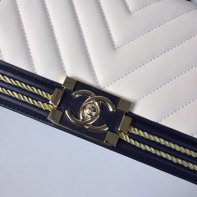 Chanel Leboy Original Calfskin leather Shoulder Bag F67086 white & Gold-Tone Metal