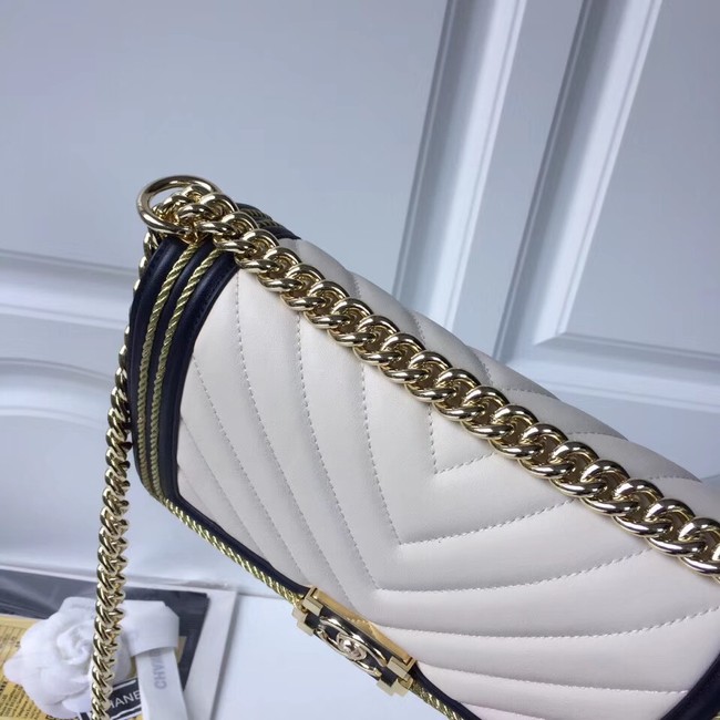 Chanel Leboy Original Calfskin leather Shoulder Bag F67086 white & Gold-Tone Metal