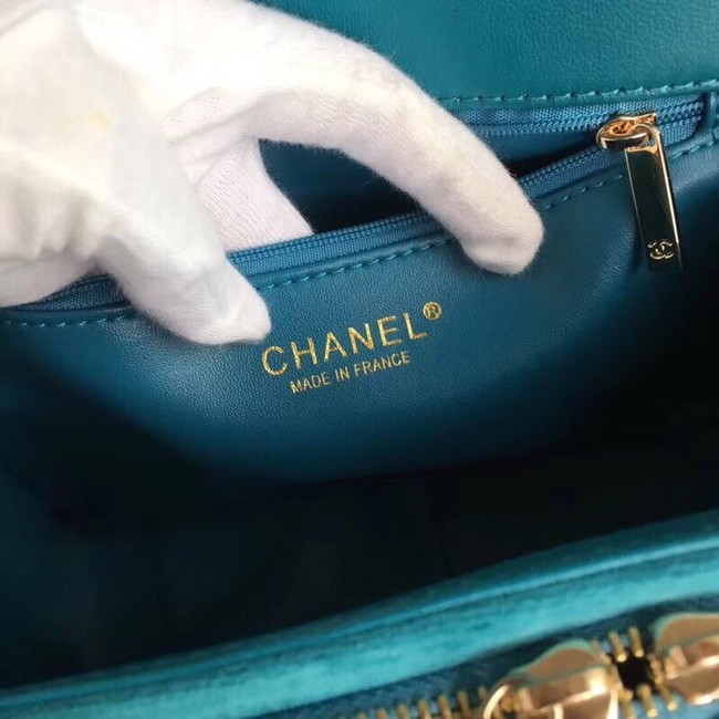 Chanel flap bag Calfskin & Gold-Tone 69878 Blue suede