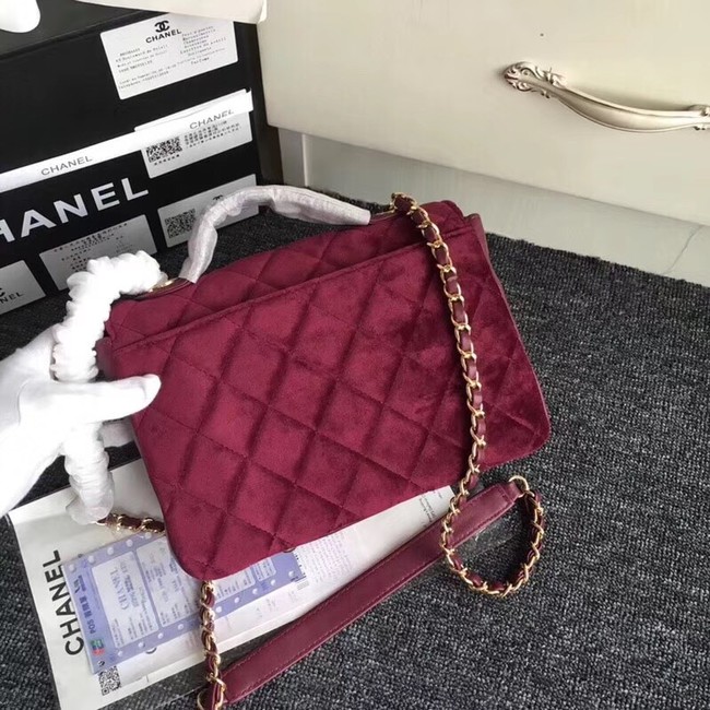 Chanel flap bag Calfskin & Gold-Tone 69878 Burgundy suede