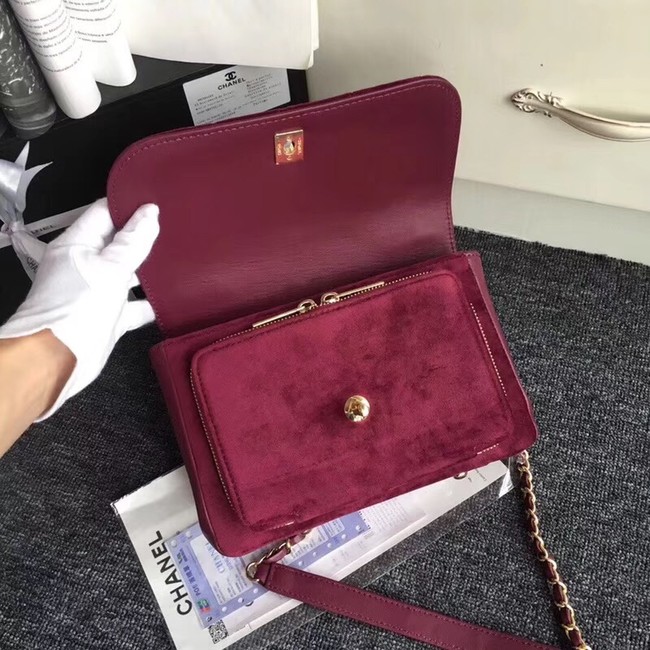 Chanel flap bag Calfskin & Gold-Tone 69878 Burgundy suede