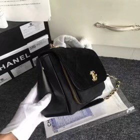 Chanel flap bag Calfskin & Gold-Tone 69878 black suede
