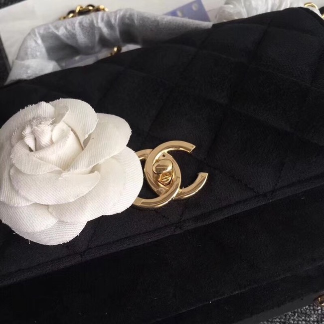 Chanel flap bag Calfskin & Gold-Tone 69878 black suede