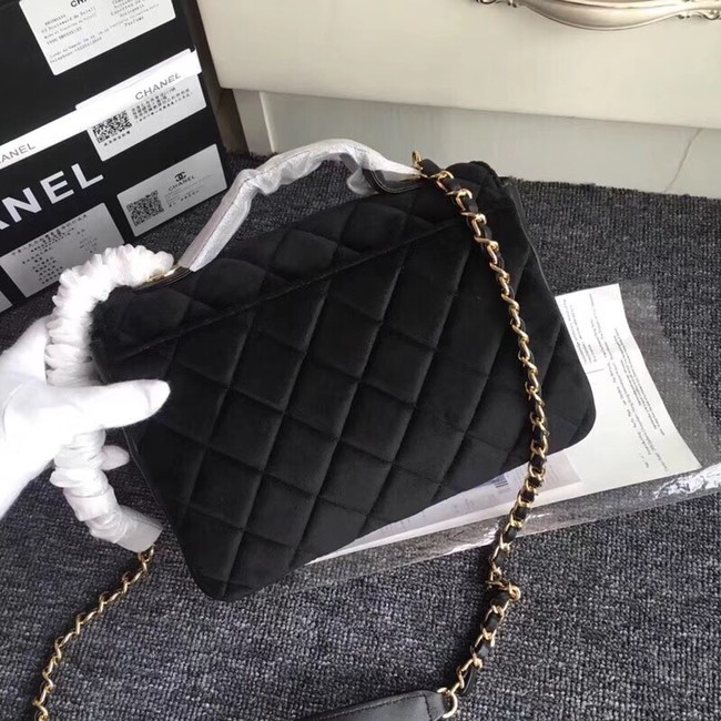 Chanel flap bag Calfskin & Gold-Tone 69878 black suede