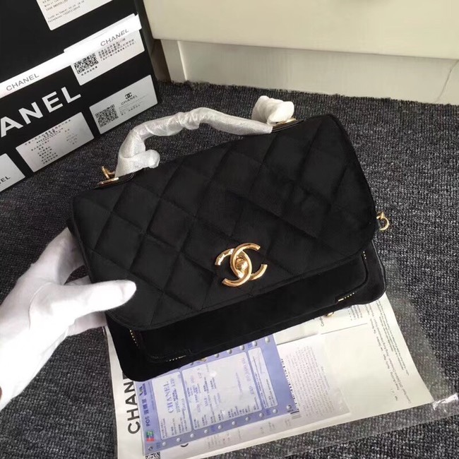 Chanel flap bag Calfskin & Gold-Tone 69878 black suede