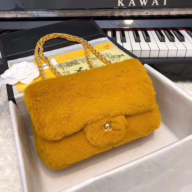 Chanel mini flap bag Rabbit hair Gold-Tone 1116 yellow