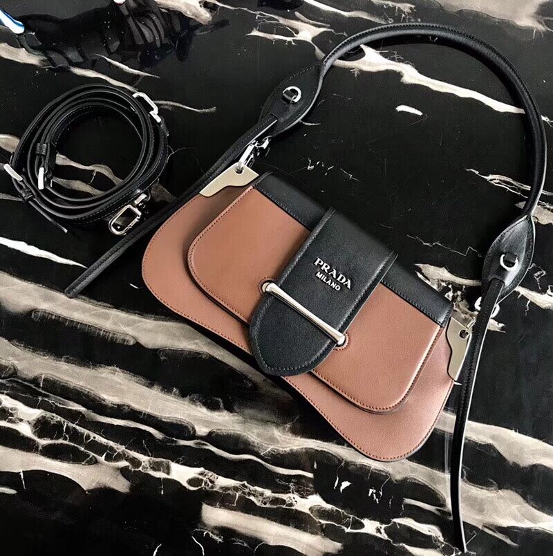 Prada Sidonie leather shoulder bag 1BD168 brown&black