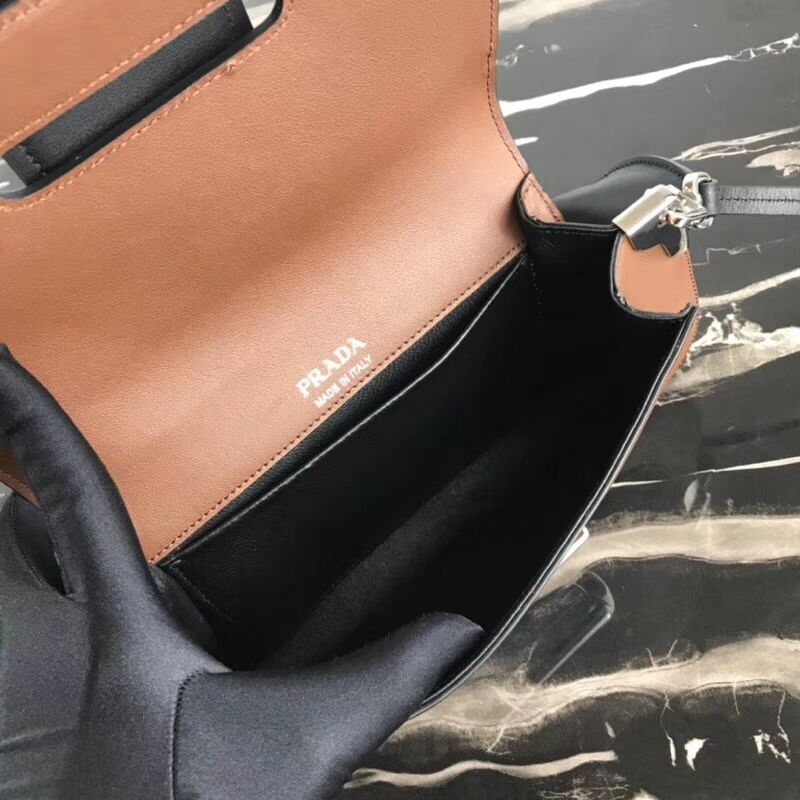 Prada Sidonie leather shoulder bag 1BD168 brown&black