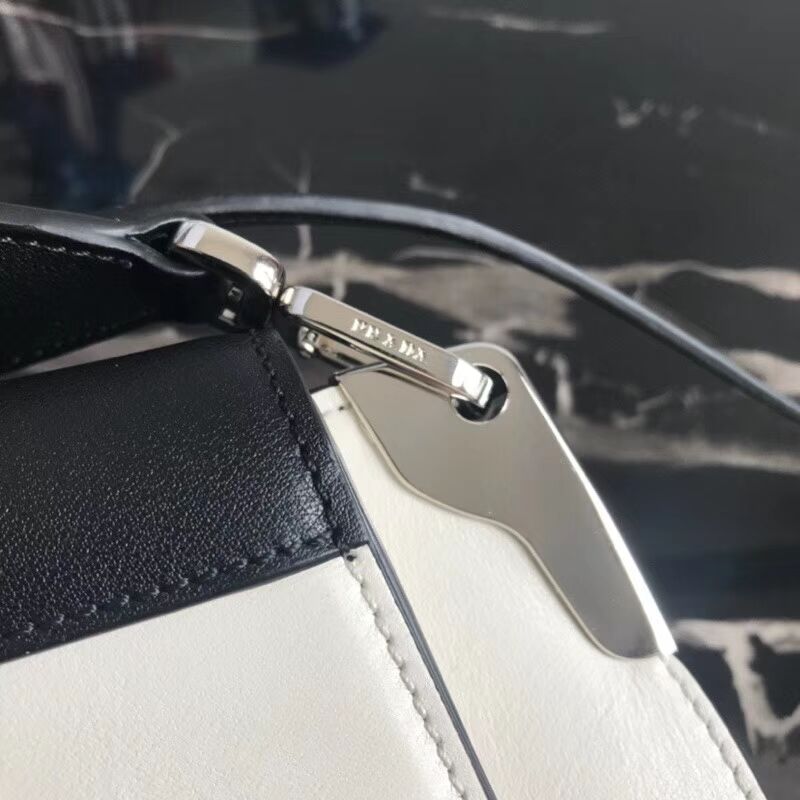 Prada Sidonie leather shoulder bag 1BD168 White&Black