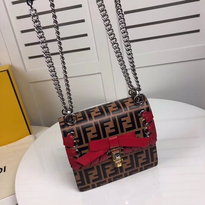 Fendi KAN I F Brown leather bag 8HF823 brown