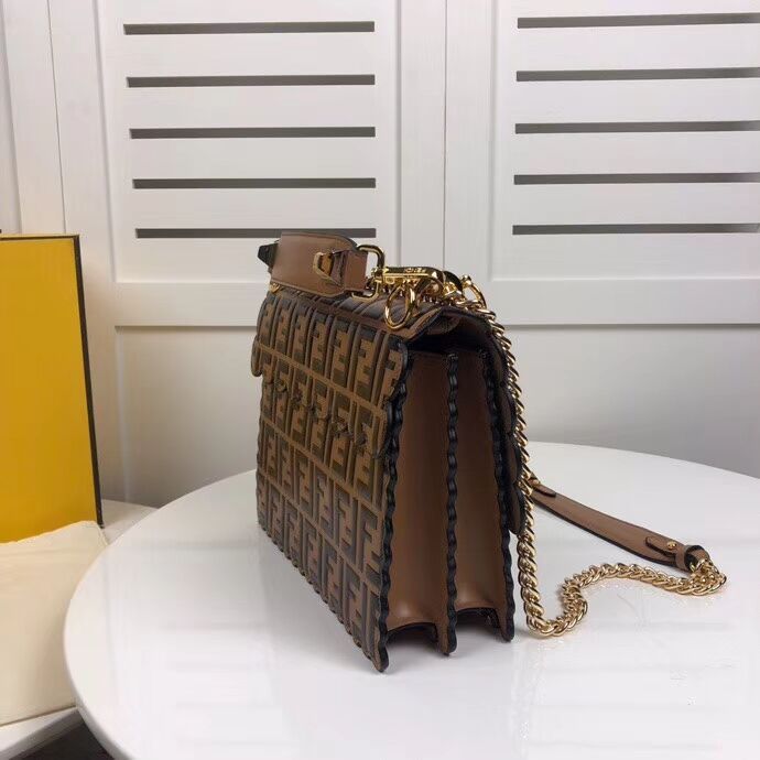 Fendi KAN I F leather bag 8BF053 Brown