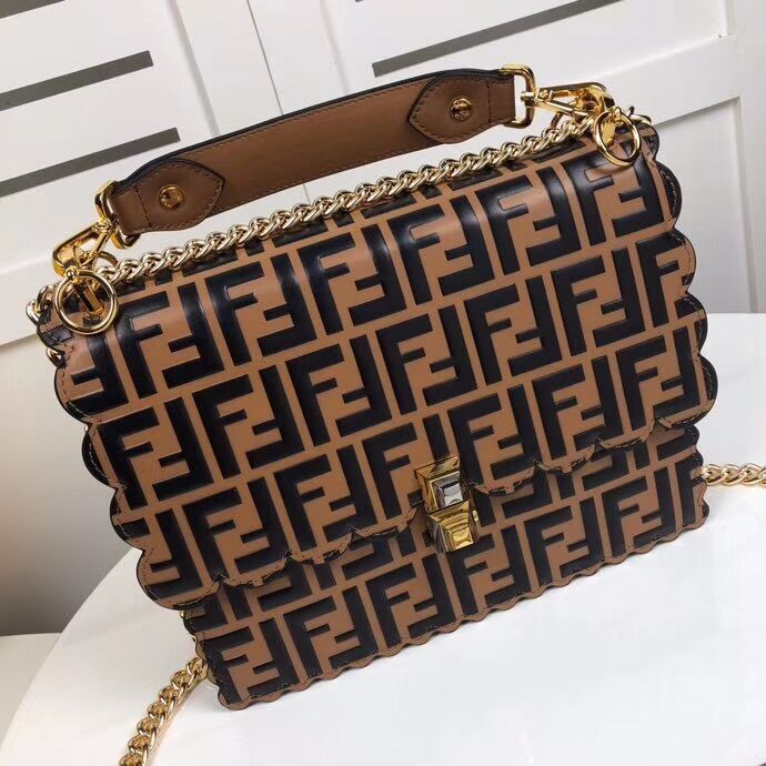 Fendi KAN I F leather bag 8BF053 Brown