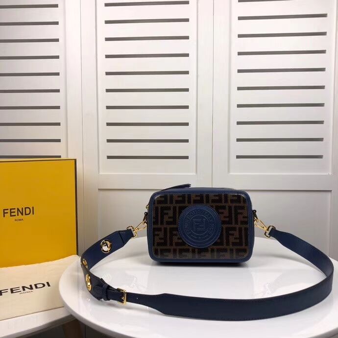 Fendi MINI CAMERA CASE Multicolor canvas bag 8BF097 blue