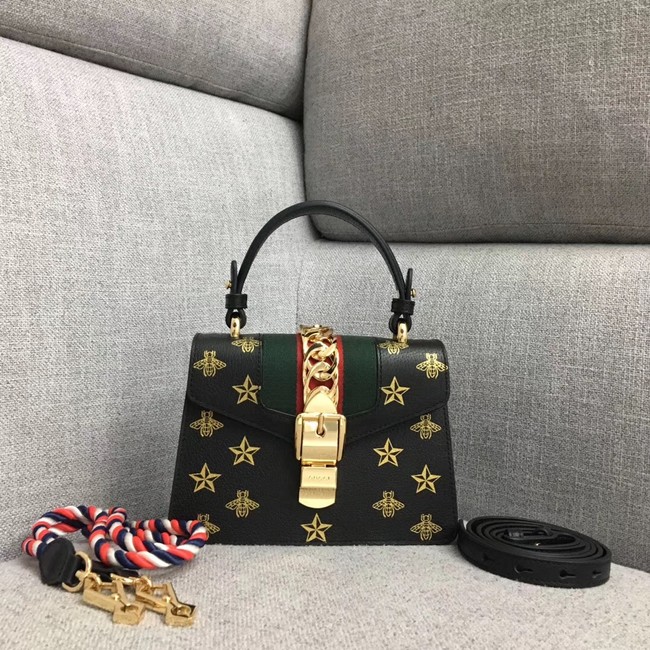 Gucci Sylvie Bee Star mini leather bag 470270 black