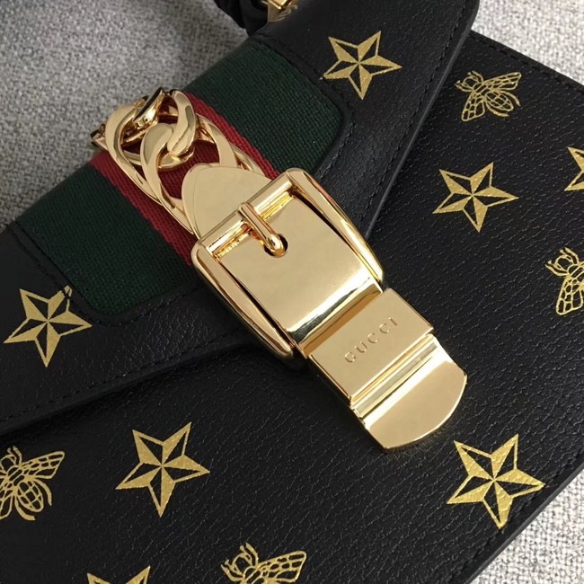 Gucci Sylvie Bee Star mini leather bag 470270 black