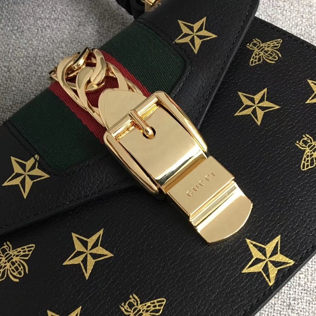 Gucci Sylvie Bee Star mini leather bag 470270 black