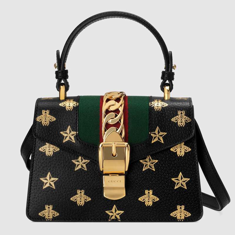 Gucci Sylvie Bee Star mini leather bag 470270 black