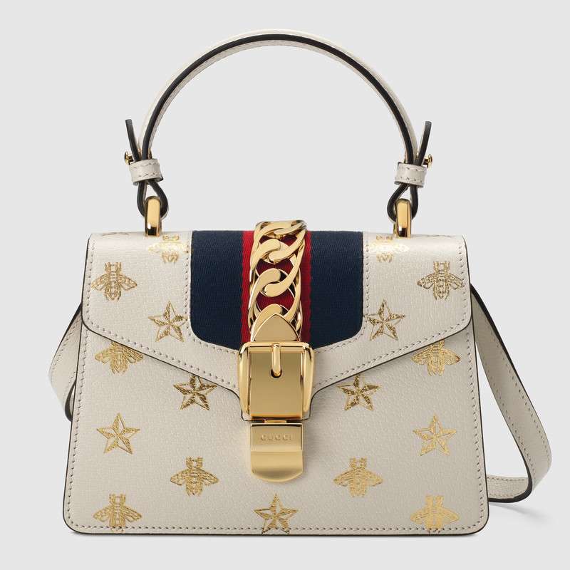 Gucci Sylvie Bee Star mini leather bag 470270 white