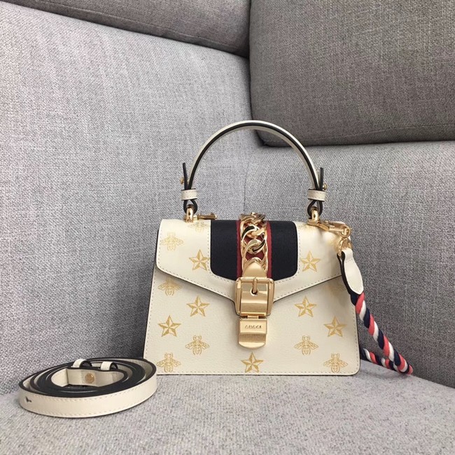 Gucci Sylvie Bee Star mini leather bag 470270 white