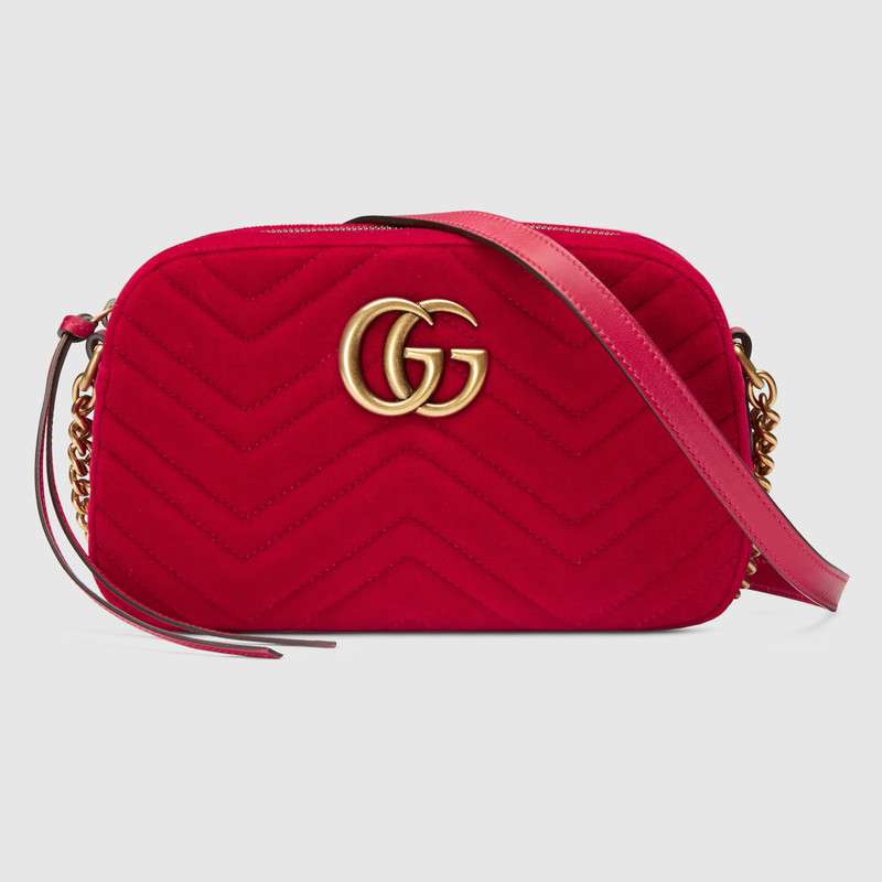 Gucci GG Marmont velvet small shoulder bag 447632 red