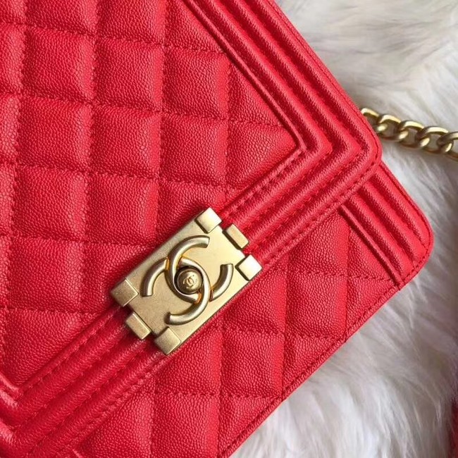 Boy chanel handbag Grained Calfskin & Gold-Tone Metal AS0130 red