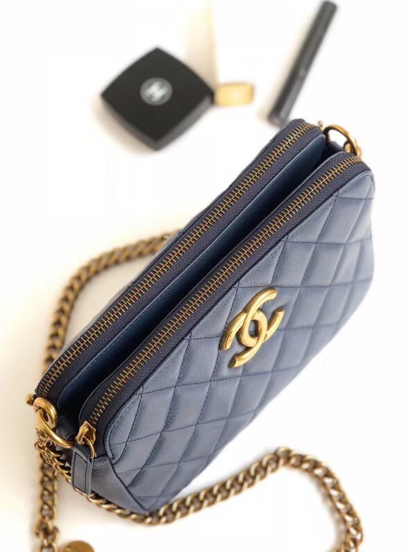 Chanel classic clutch with chain A94105 blue