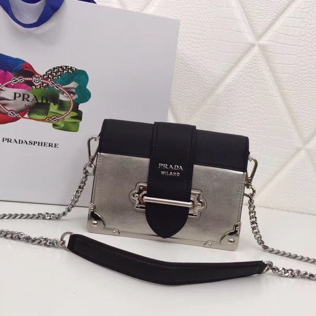 Prada Cahier calf leather bag 1BH018 Silver