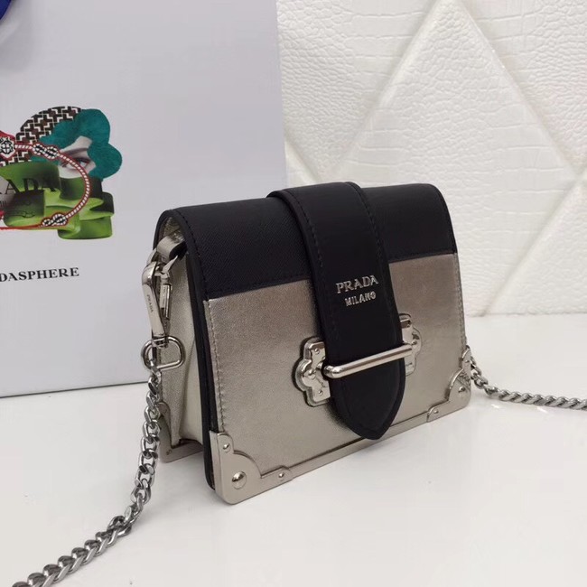 Prada Cahier calf leather bag 1BH018 Silver