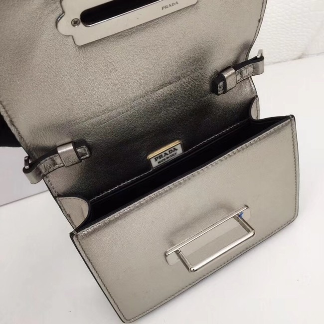 Prada Cahier calf leather bag 1BH018 Silver