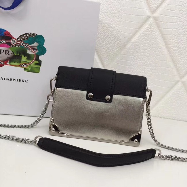 Prada Cahier calf leather bag 1BH018 Silver