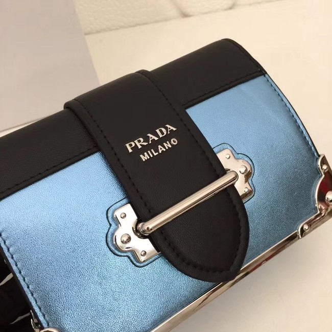 Prada Cahier calf leather bag 1BH018 blue