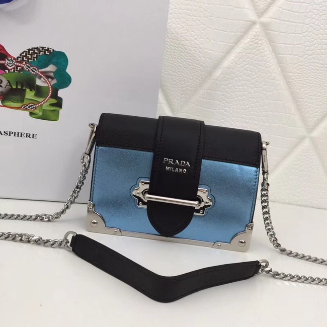 Prada Cahier calf leather bag 1BH018 blue