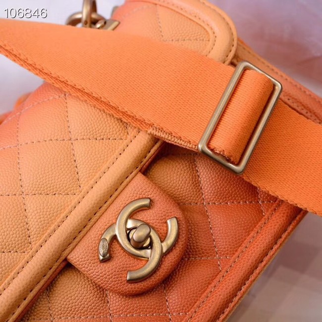 Chanel flap bag Grained Calfskin Resin & Gold-Tone Metal AS0061 orange